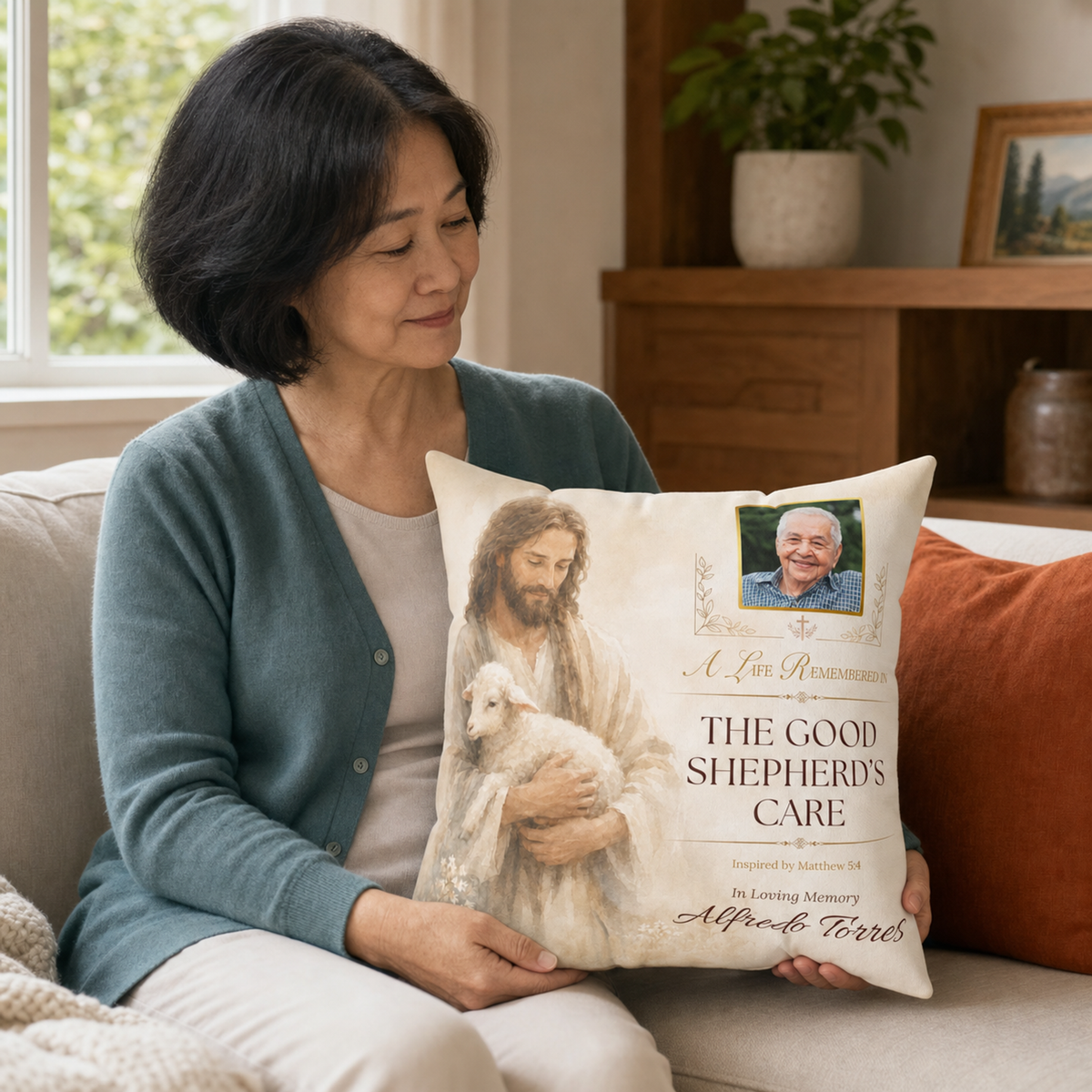 Good Shepherd's Peace Personalized Photo Memorial Pillow