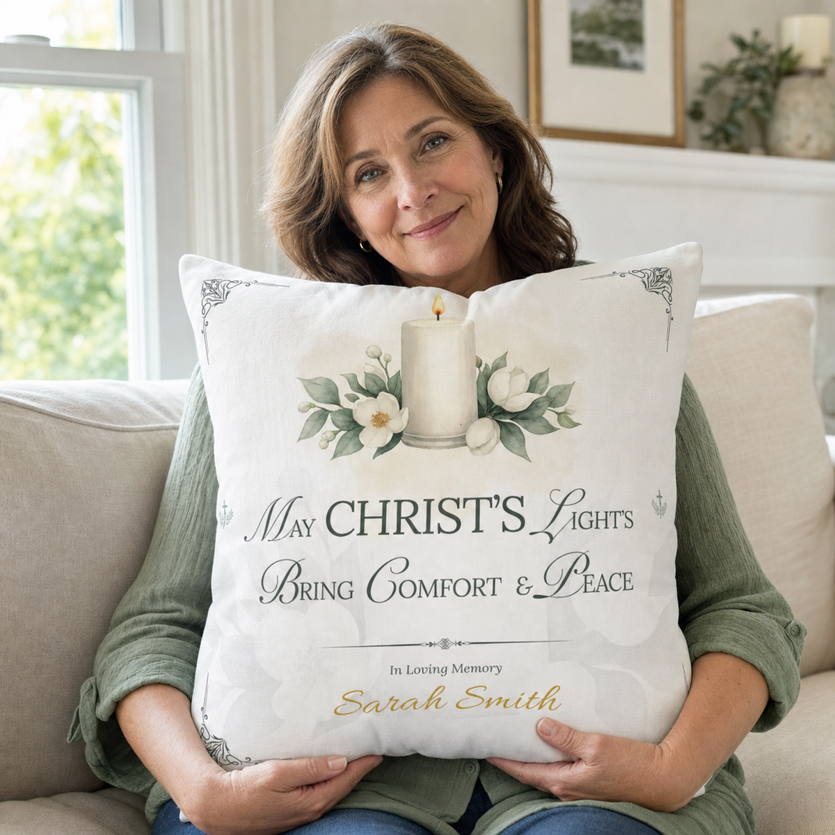 Christ's Light Personalized Christian Sympathy Pillow