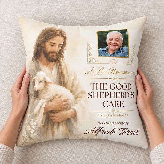Good Shepherd's Peace Personalized Photo Memorial Pillow