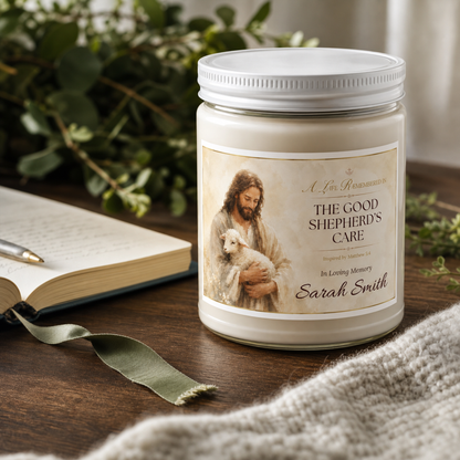 Good Shepherd's Peace Personalized Memorial Candle
