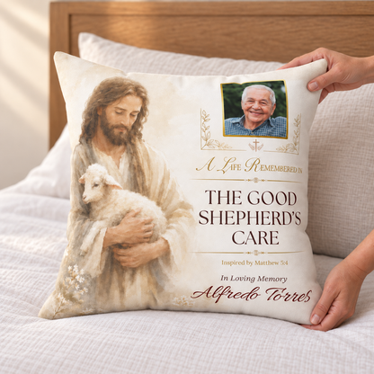 Good Shepherd's Peace Personalized Photo Memorial Pillow