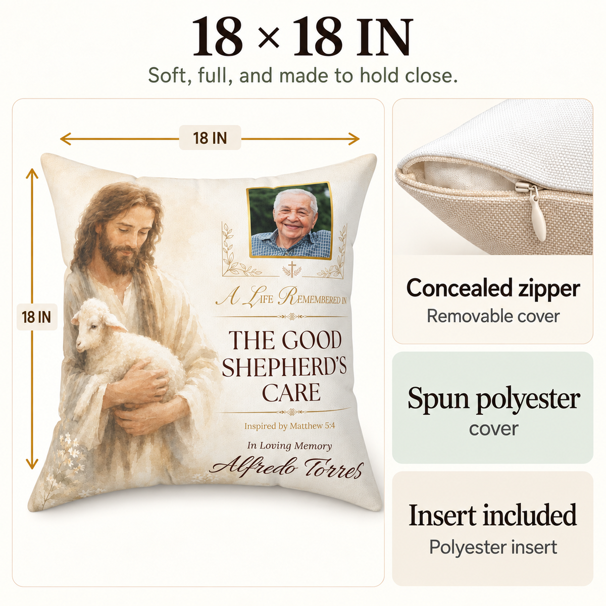 Good Shepherd's Peace Personalized Photo Memorial Pillow
