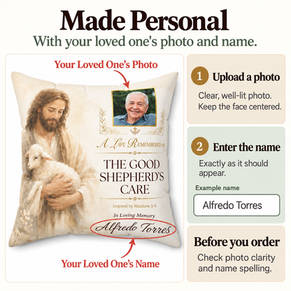 Good Shepherd's Peace Personalized Photo Memorial Pillow