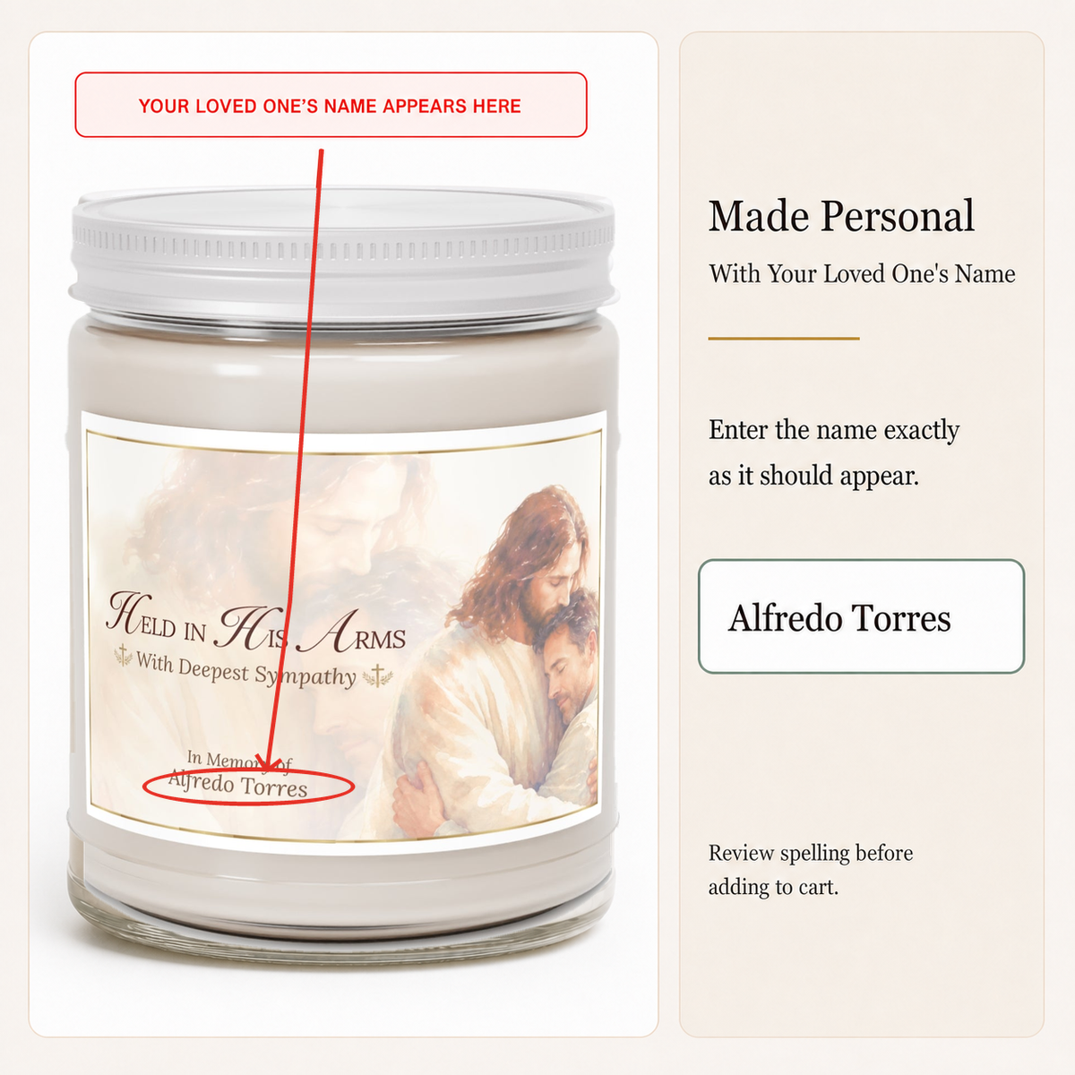 Heaven's Embrace Personalized Loss of Husband Candle