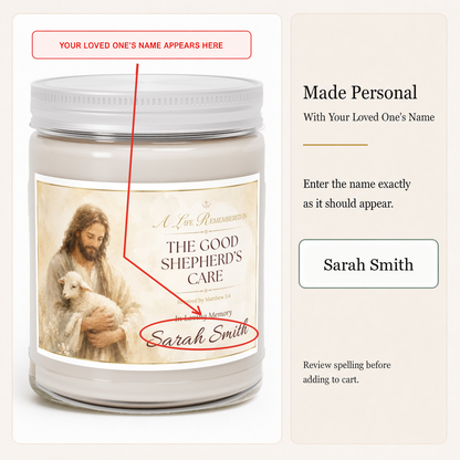 Good Shepherd's Peace Personalized Memorial Candle