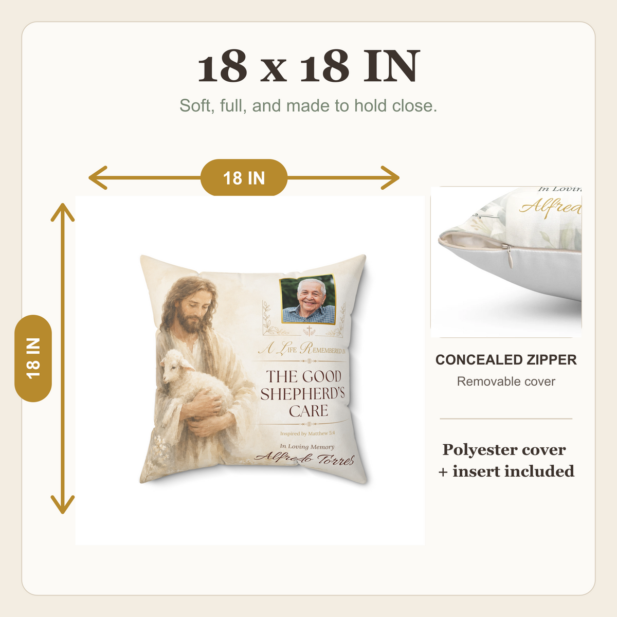Good Shepherd's Peace Personalized Photo Memorial Pillow