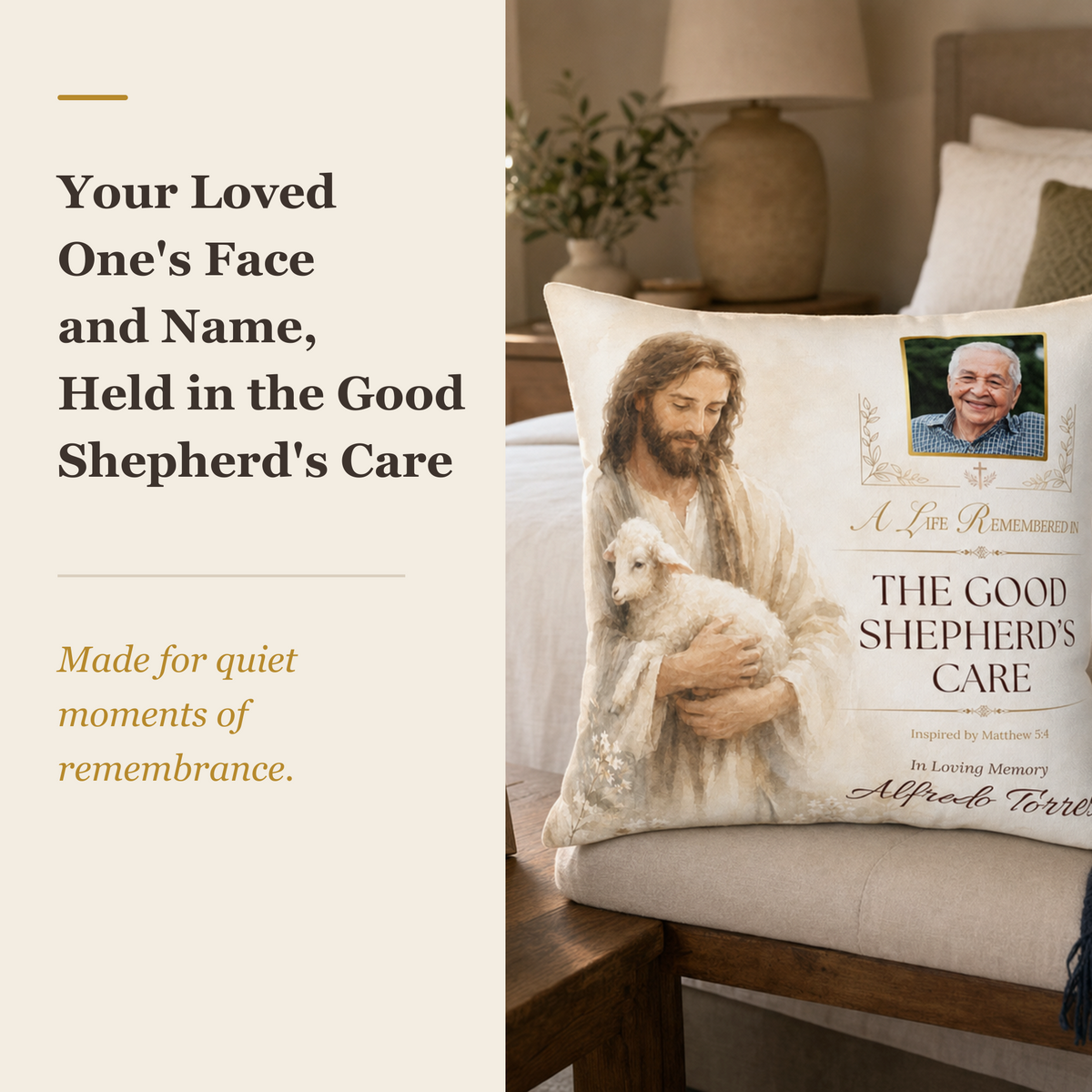 Good Shepherd's Peace Personalized Photo Memorial Pillow