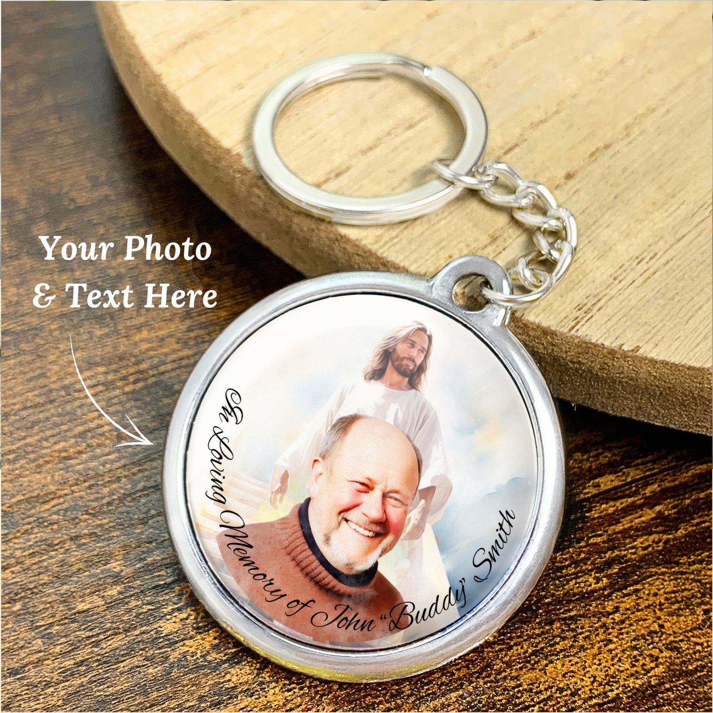 Jesus Memorial Photo Keychain, Christian Sympathy Gift, Photo Memory Keepsake