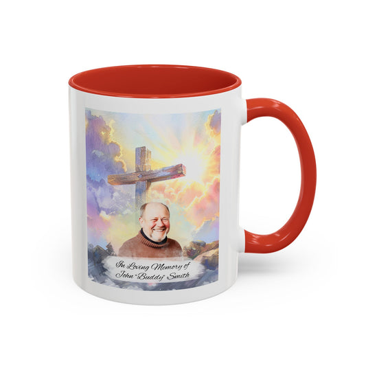 Custom Memorial Accent Coffee Mug with Photo and Text – Sacred Cross Keepsake