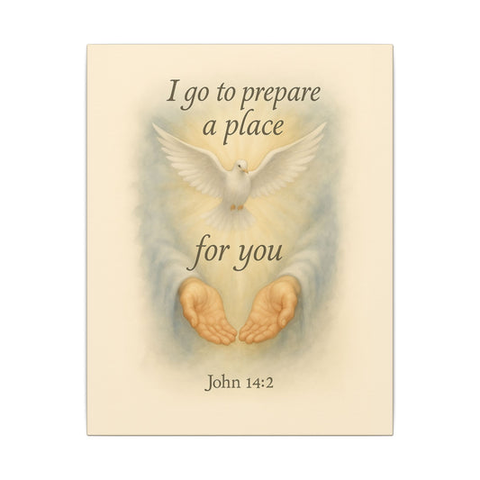 Inspirational Memorial Art Canvas, Bible Verse I go to Prepare a Place for You Keepsake, Eternal Memory Wall Decor