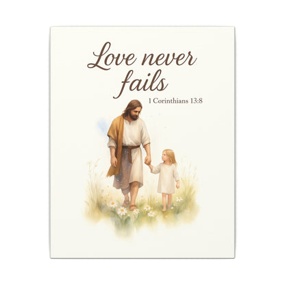 Inspirational Memorial Art Canvas, Bible Verse Love Never Fails Keepsake, Eternal Memory Wall Decor