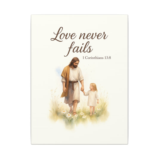 Inspirational Memorial Art Canvas, Bible Verse Love Never Fails Keepsake, Eternal Memory Wall Decor