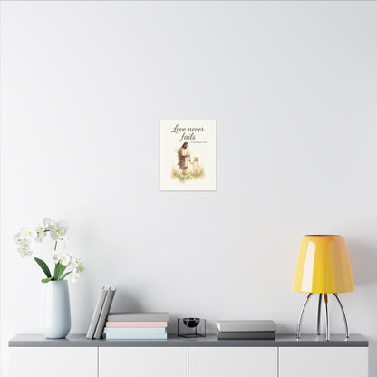 Inspirational Memorial Art Canvas, Bible Verse Love Never Fails Keepsake, Eternal Memory Wall Decor