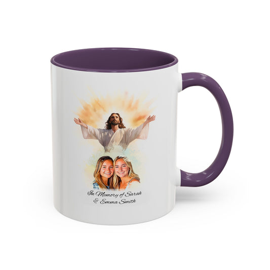 Custom Memorial Accent Coffee Mug with Photo and Text – Jesus’ Loving Embrace Keepsake