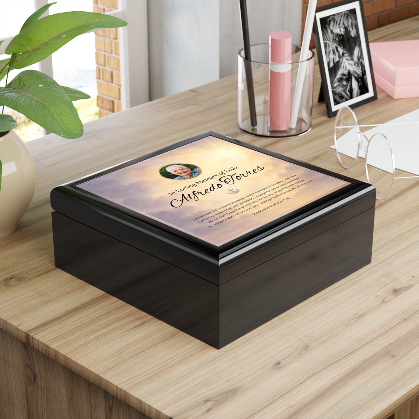 Heaven’s Light Memorial Keepsake Box | Personalized Christian Gift for Loss of Father