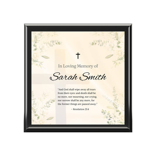 Personalized Memorial Jewelry Box for Loved Ones – In Loving Memory with Revelation 21:4