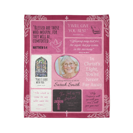 Christ’s Light Memorial Blanket – Rose Scripture Design | Personalized Christian Sympathy Gift for Loss of Mother