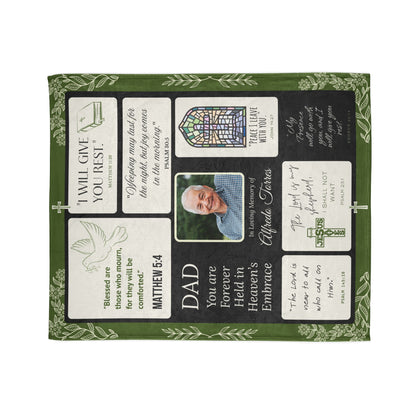 Heaven’s Embrace Memorial Blanket – Green Scripture Edition | Personalized Christian Sympathy Gift for Loss of Father