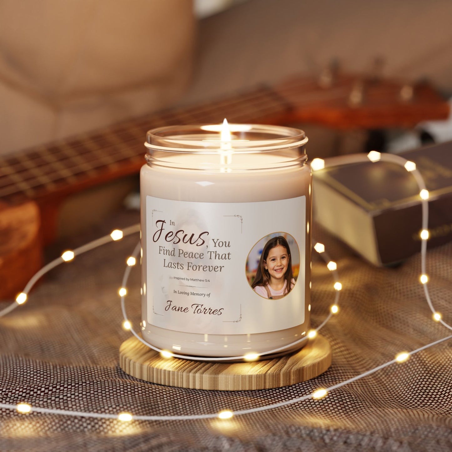 Lasting Peace Memorial Photo Candle | Personalized Christian Sympathy Gift for Loss of Child