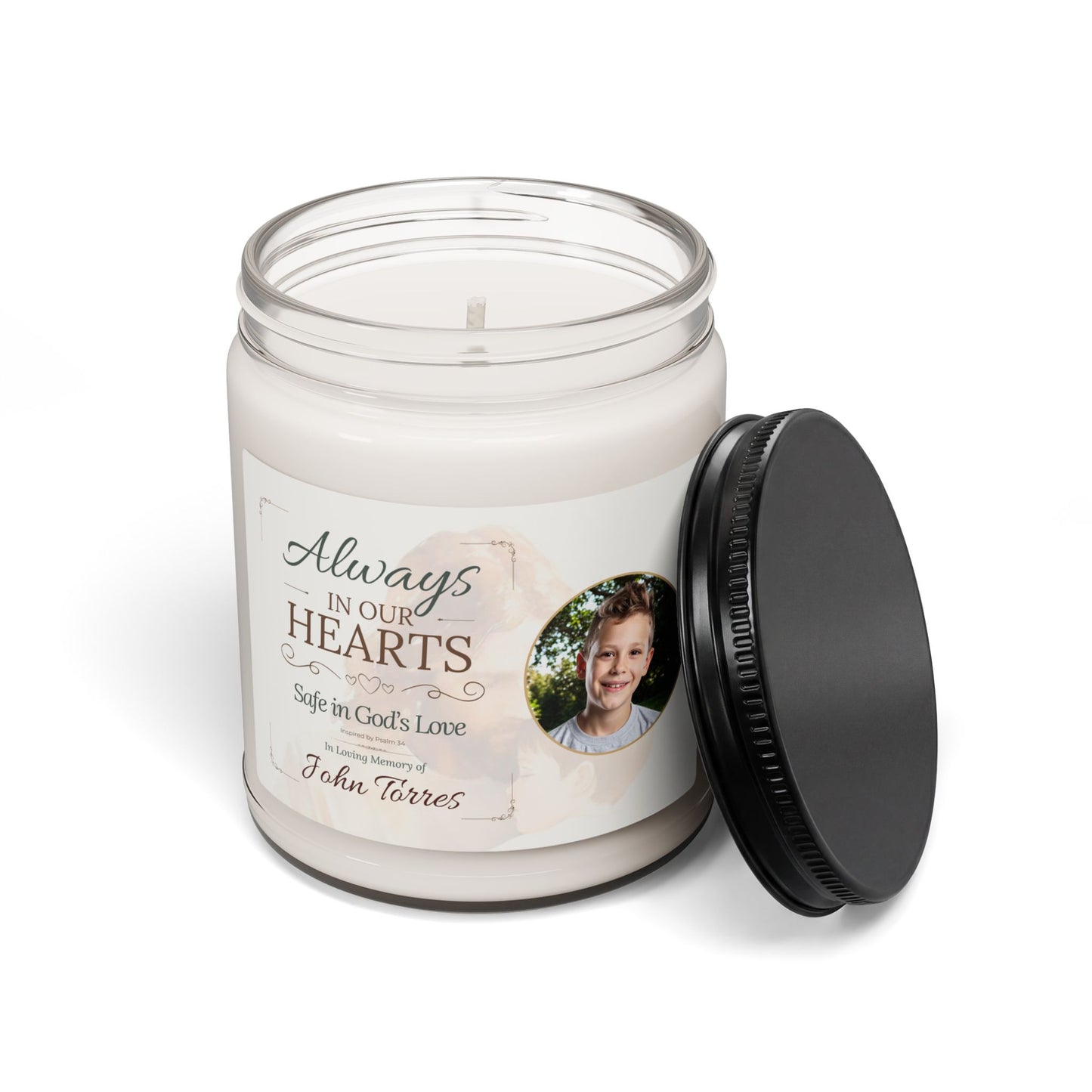 Always in Our Hearts Memorial Photo Candle | Personalized Christian Sympathy Gift for Loss of Child