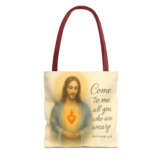 Inspirational Tote Bag - Come to Me, All You Who Are Weary - Matthew 11:28 Memorial Gift