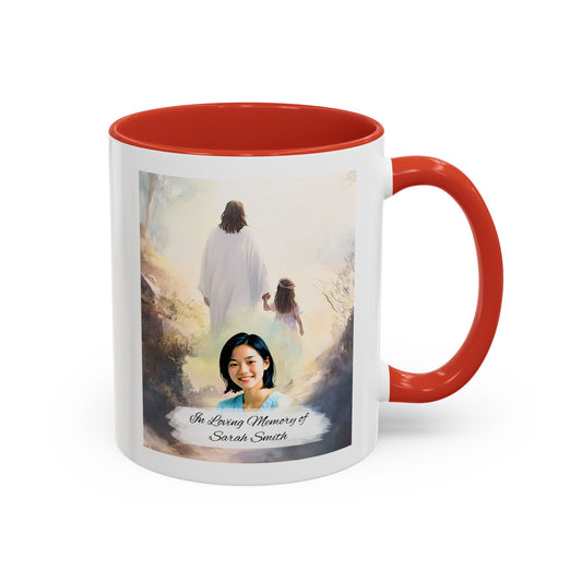 Custom Memorial Accent Coffee Mug with Photo and Text – Jesus and Little Girl Keepsake