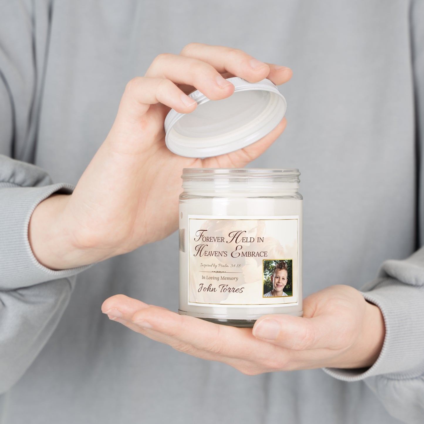 Heaven's Embrace Custom Photo Loss of Son Candle