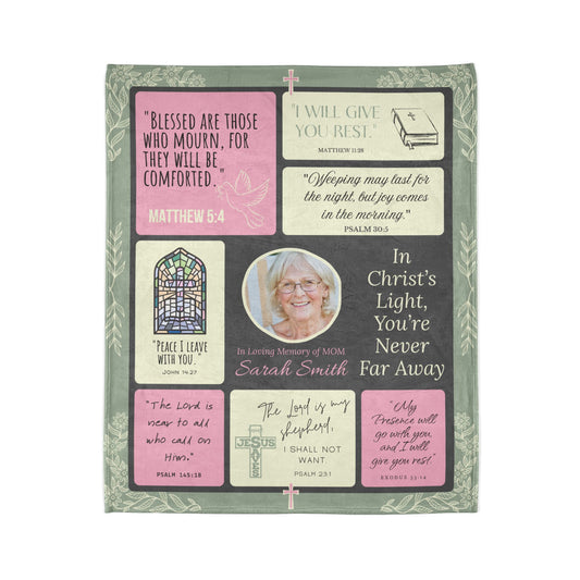 Christ’s Light Memorial Blanket – Soft Floral Design | Personalized Christian Sympathy Gift for Loss of Mother