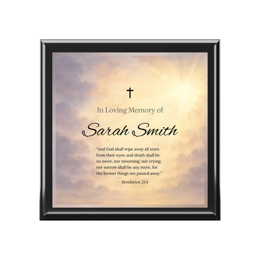 Personalized Memorial Jewelry Box for Loved Ones – Sky In Loving Memory with Revelation 21:4