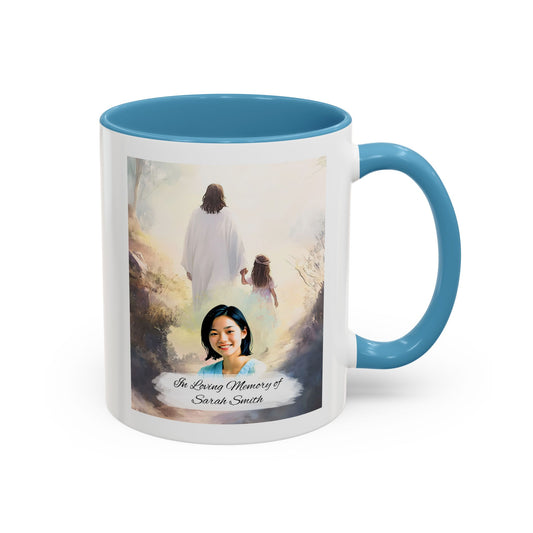Custom Memorial Accent Coffee Mug with Photo and Text – Jesus and Little Girl Keepsake
