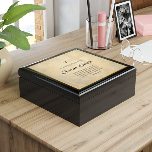 Personalized Memorial Jewelry Box for Loved Ones – Classic In Loving Memory with Revelation 21:4