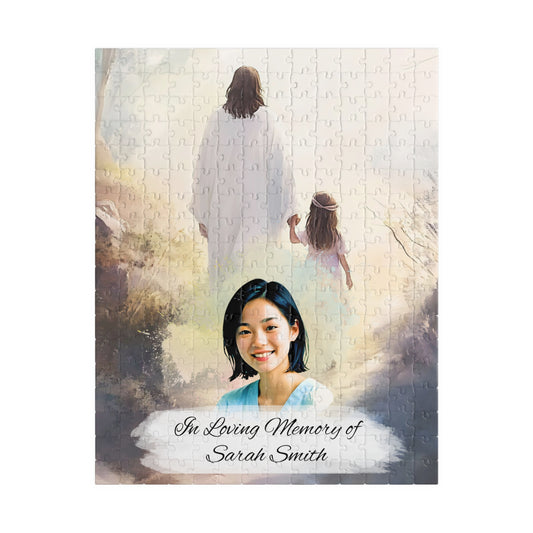 Custom Memorial Puzzle with Photo and Text – Jesus and Little Girl Keepsake (252, 520 pcs)