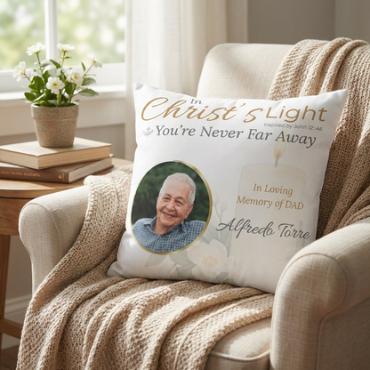 In Loving Memory Pillow – Christ’s Light Design | Personalized Christian Memorial & Sympathy Gift | Loss of Father
