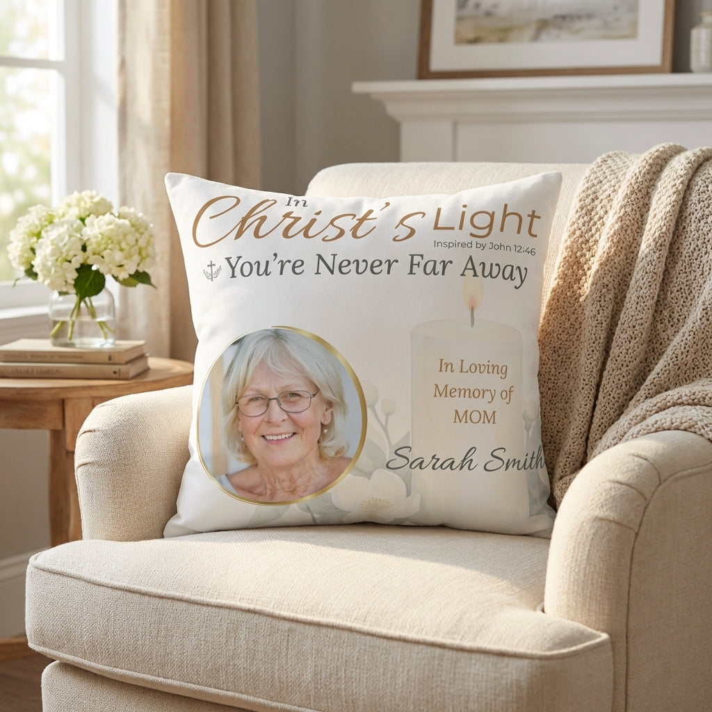 In Loving Memory Pillow – Christ’s Light Design | Personalized Christian Memorial & Sympathy Gift