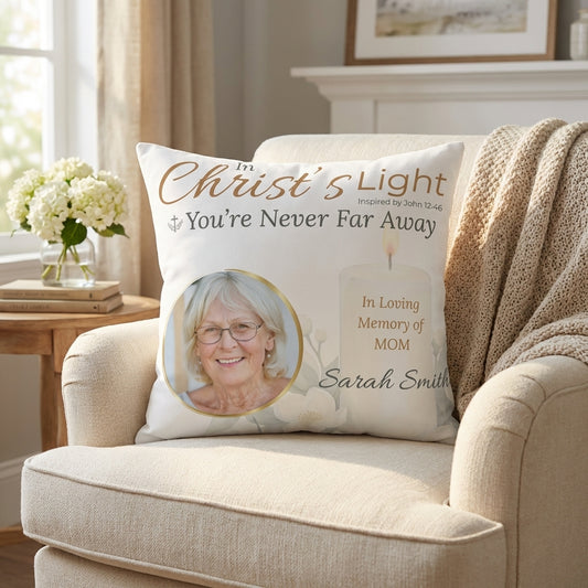 In Loving Memory Pillow – Christ’s Light Design | Personalized Christian Memorial & Sympathy Gift