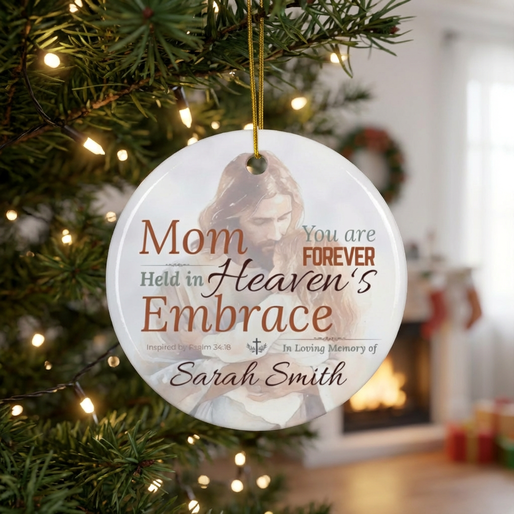 Heaven’s Embrace Memorial Ornament | Personalized Christian Sympathy Gift for Loss of Mother