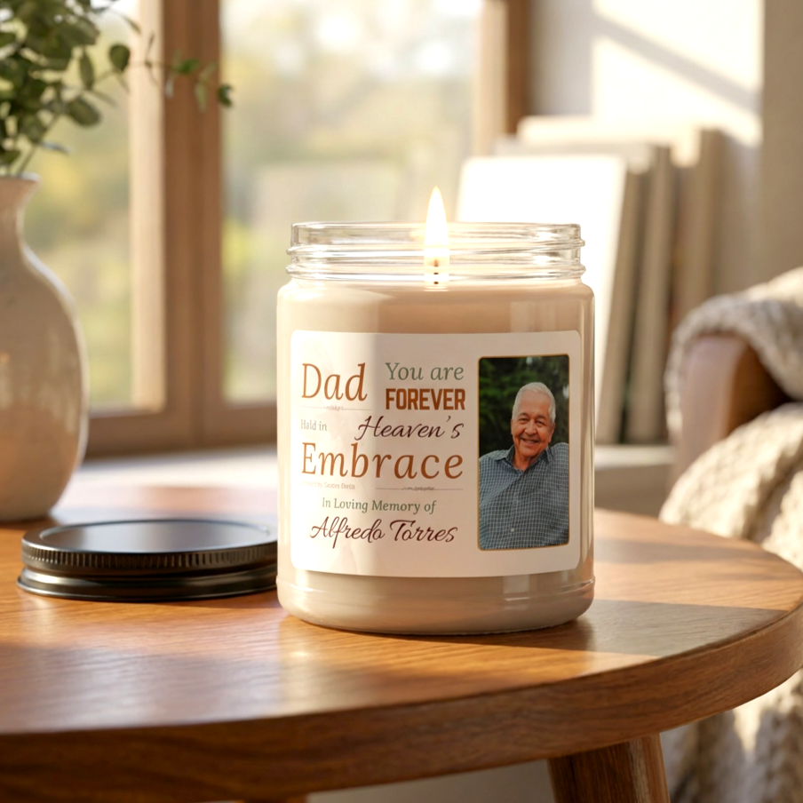 Heaven's Embrace Memorial Candle | Personalized Christian Sympathy Gift for Loss of Father