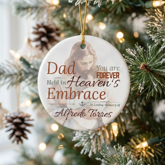 Heaven’s Embrace Memorial Ornament | Personalized Christian Sympathy Gift for Loss of Father