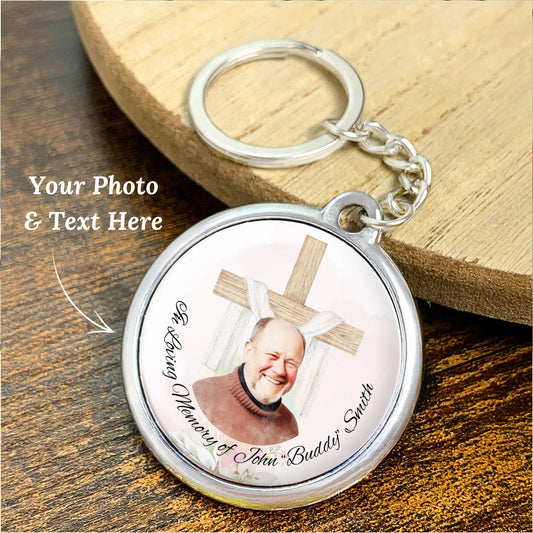 Custom Sacred Cross Memorial Keychain, Sympathy Keepsake, Religious Gift