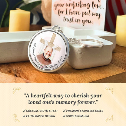 Custom Sacred Cross Memorial Keychain, Sympathy Keepsake, Religious Gift