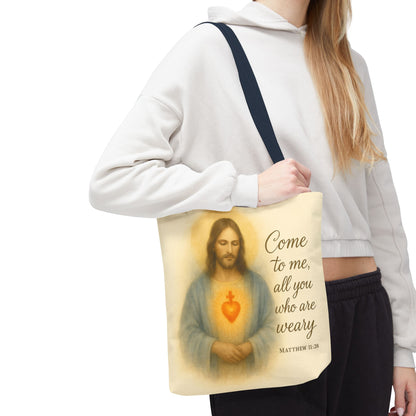 Inspirational Tote Bag - Come to Me, All You Who Are Weary - Matthew 11:28 Memorial Gift