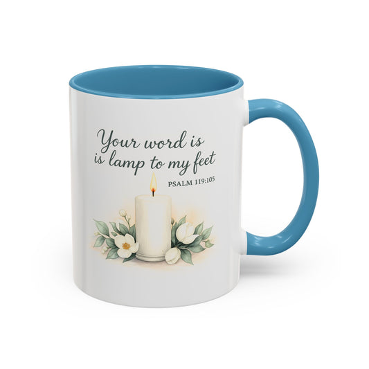 Memorial Accent Coffee Mug - Your Word Is a Lamp to My Feet - Psalm 119:105