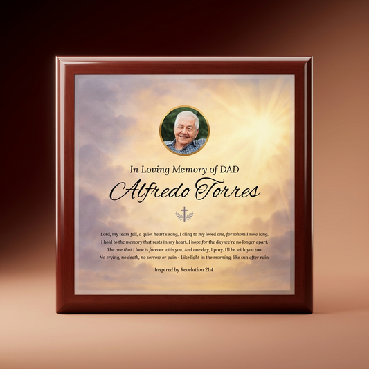 Heaven’s Light Memorial Keepsake Box | Personalized Christian Gift for Loss of Father