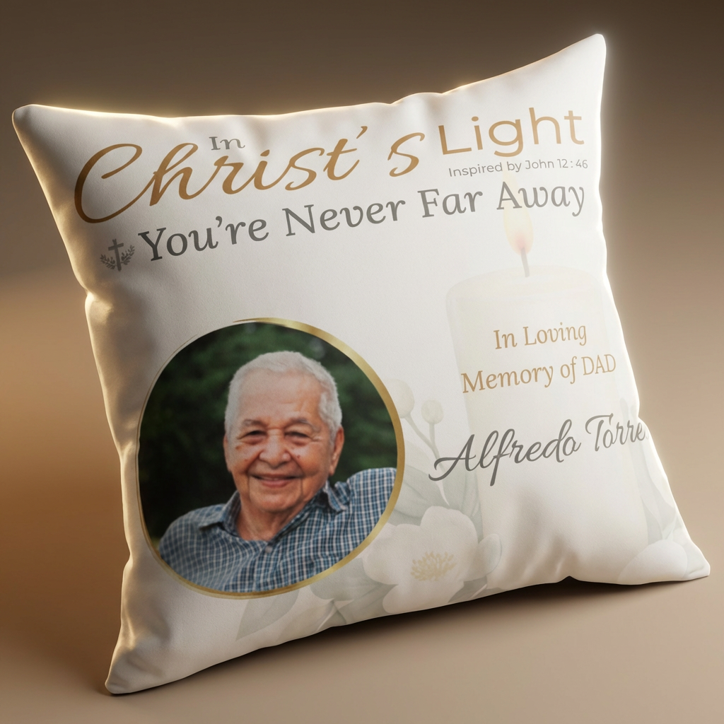 In Loving Memory Pillow – Christ’s Light Design | Personalized Christian Memorial & Sympathy Gift | Loss of Father