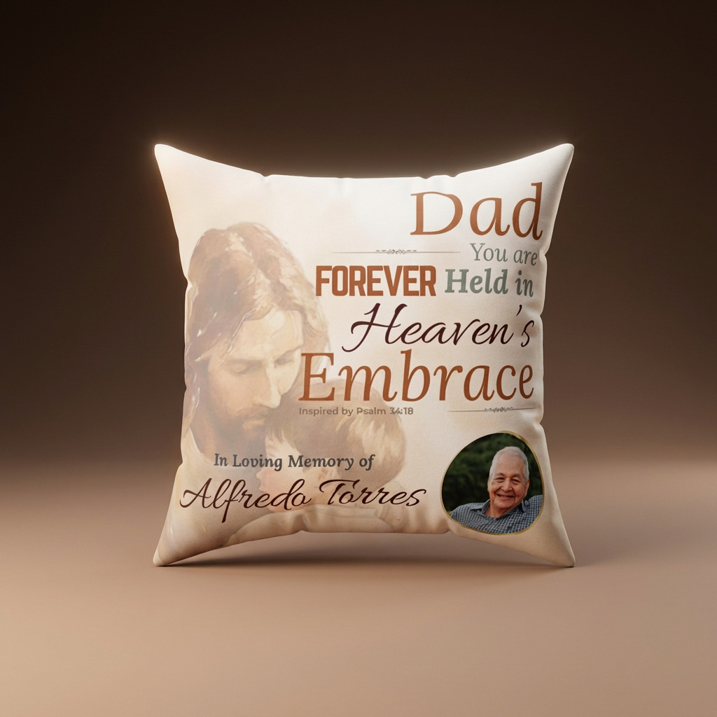 In Loving Memory Pillow – Heaven’s Embrace Design | Personalized Christian Memorial & Sympathy Gift | Loss of Father