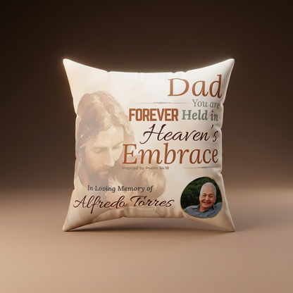 In Loving Memory Pillow – Heaven’s Embrace Design | Personalized Christian Memorial & Sympathy Gift | Loss of Father