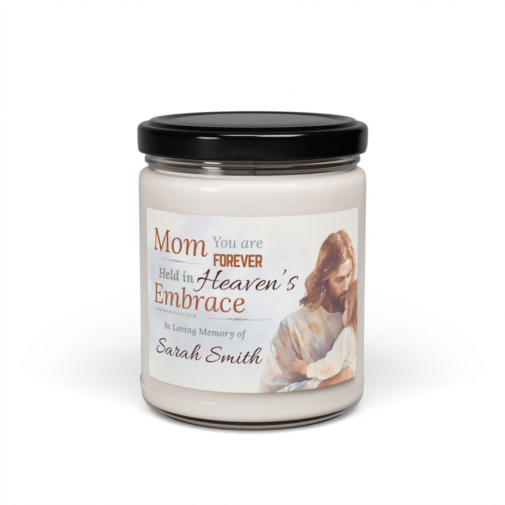 Heaven’s Embrace Memorial Candle | Personalized Christian Sympathy Gift for Loss of Mother