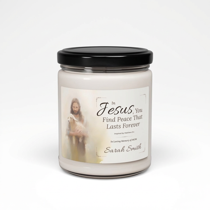 In Jesus You Find Peace Memorial Candle | Personalized Christian Sympathy Gift for Loss of Mother