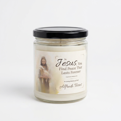 In Jesus You Find Peace Memorial Candle | Personalized Christian Sympathy Gift for Loss of Father