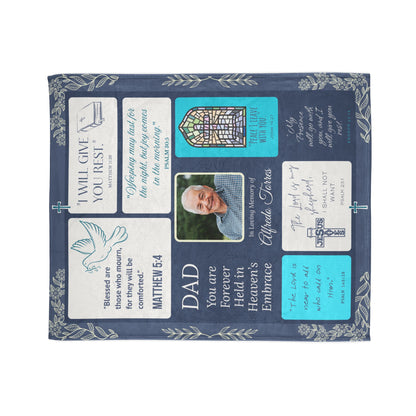 Heaven’s Embrace Memorial Blanket – Blue Scripture Edition | Personalized Christian Sympathy Gift for Loss of Father